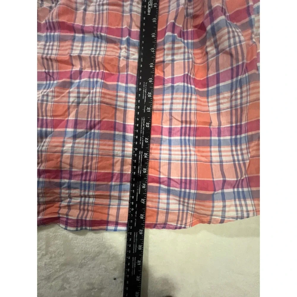 Chaps Plaid Button Up Shirt Women Plus Size 2X Orange Pink Blue‎ Casual